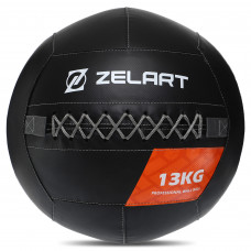 Мяч набивной медицинский для кроссфита WALL BALL Zelart TA-7822-13 13кг (PVC, наполнитель-резина, черный)