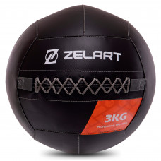 Мяч набивной медицинский для кроссфита WALL BALL Zelart TA-7822-3 3кг (PVC, наполнитель-резина, черный)