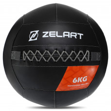 Мяч набивной медицинский для кроссфита WALL BALL Zelart TA-7822-6 6кг (PVC, наполнитель-резина, черный)
