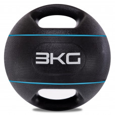 Медбол мяч медицинский двуручный с хватами Zelart TA-7827-3 3кг (резина, d-25см, черный-бирюзовый)