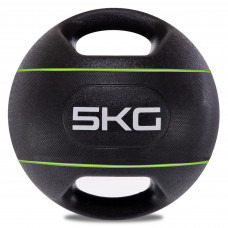 Медбол м'яч медичний дворучний з хватами Zelart TA-7827-5 вага-5кг d-25см чорний-салатовий