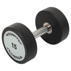 Гантель цільна професійна з поліуретановим покриттям TECHNOGYM TG-1834-15 1шт 15кг чорний-сірий