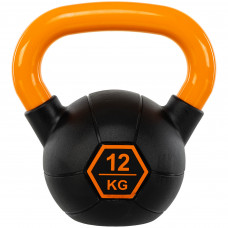 Гиря тренувальна цільна гумова з пофарбованою ручкою LiveUp Urethane competition kettlebell UAZE5336-12 вага 12кг чорний-помаранчевий
